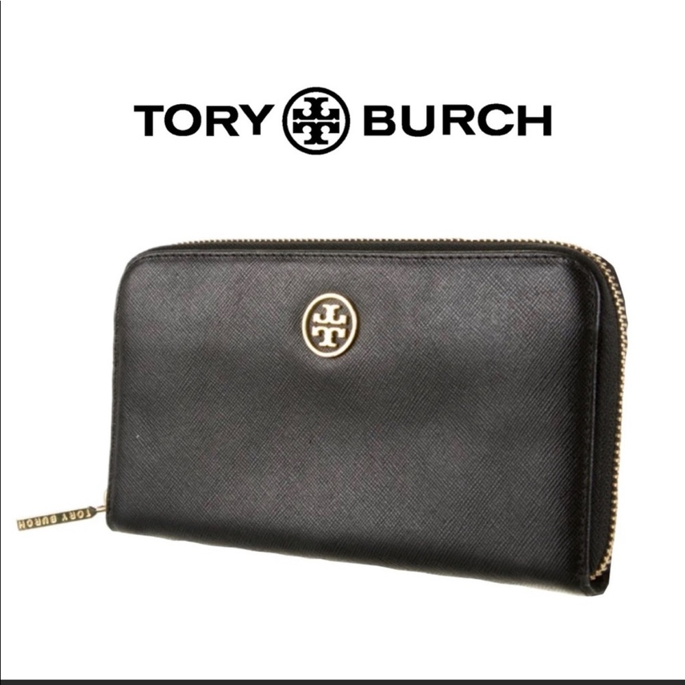 Tory Burch Black Robinson Zip-around Wallet